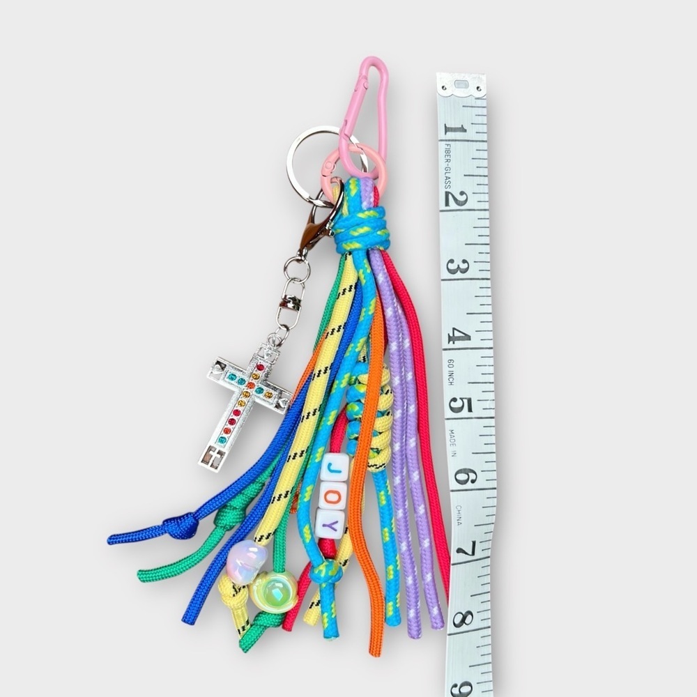 Christian Bag Charm, Colorful Tassel, Cross, and Joy Beaded - Picture 5 of 5